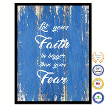 Load image into Gallery viewer, Let your Faith be bigger than your fear Bible Verse Scripture Quote Blue Canvas Print with Picture Frame