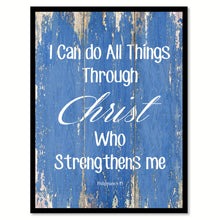 Load image into Gallery viewer, I can do all things through Christ - Philippians 4:14 Bible Verse Gift Ideas Home Decor Wall Art Framed Canvas Print, Blue