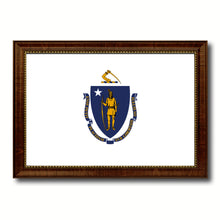 Load image into Gallery viewer, Massachusetts State Flag Canvas Print with Custom Brown Picture Frame Home Decor Wall Art Decoration Gifts