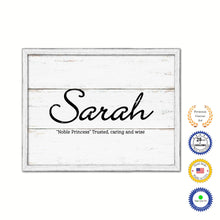 Load image into Gallery viewer, Sarah Name Plate White Wash Wood Frame Canvas Print Boutique Cottage Decor Shabby Chic