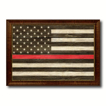 Load image into Gallery viewer, Thin Red Line Honoring our Men and Women of Law Enforcement American USA Flag Texture Canvas Print with Brown Picture Frame Home Decor Wall Art Gifts