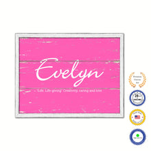Load image into Gallery viewer, Evelyn Name Plate White Wash Wood Frame Canvas Print Boutique Cottage Decor Shabby Chic