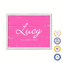 Load image into Gallery viewer, Lucy Name Plate White Wash Wood Frame Canvas Print Boutique Cottage Decor Shabby Chic