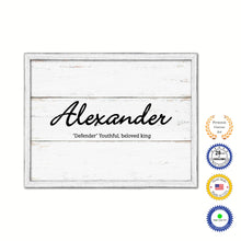 Load image into Gallery viewer, Alexander Name Plate White Wash Wood Frame Canvas Print Boutique Cottage Decor Shabby Chic
