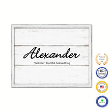 Load image into Gallery viewer, Alexander Name Plate White Wash Wood Frame Canvas Print Boutique Cottage Decor Shabby Chic