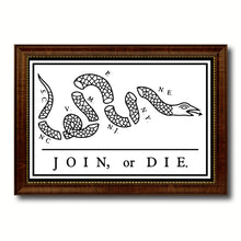 Load image into Gallery viewer, US Join or Die Snake Colonial Revolutionary War Military Flag Canvas Print with Brown Picture Frame Home Decor Wall Art Gift Ideas