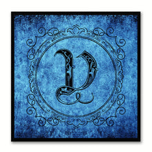 Load image into Gallery viewer, Alphabet V Blue Canvas Print Black Frame Kids Bedroom Wall Décor Home Art