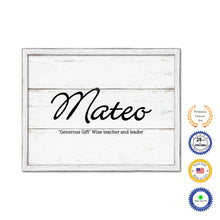 Load image into Gallery viewer, Mateo Name Plate White Wash Wood Frame Canvas Print Boutique Cottage Decor Shabby Chic