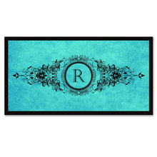 Load image into Gallery viewer, Alphabet Letter R Aqua Canvas Print, Black Custom Frame