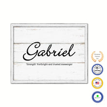 Load image into Gallery viewer, Gabriel Name Plate White Wash Wood Frame Canvas Print Boutique Cottage Decor Shabby Chic
