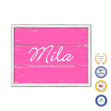 Load image into Gallery viewer, Mila Name Plate White Wash Wood Frame Canvas Print Boutique Cottage Decor Shabby Chic