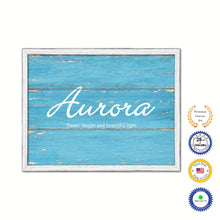 Load image into Gallery viewer, Aurora Name Plate White Wash Wood Frame Canvas Print Boutique Cottage Decor Shabby Chic