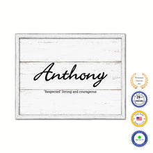 Load image into Gallery viewer, Anthony Name Plate White Wash Wood Frame Canvas Print Boutique Cottage Decor Shabby Chic