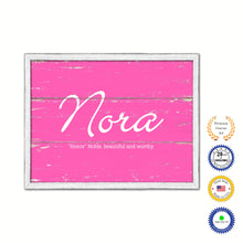 Load image into Gallery viewer, Nora Name Plate White Wash Wood Frame Canvas Print Boutique Cottage Decor Shabby Chic