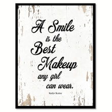 Load image into Gallery viewer, A smile is the best makeup any girl can wear - Marilyn Monroe Inspirational Quote Saying Canvas Print with Picture Frame Home Decor Wall Art, White
