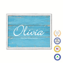 Load image into Gallery viewer, Olivia Name Plate White Wash Wood Frame Canvas Print Boutique Cottage Decor Shabby Chic
