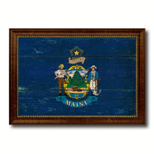 Load image into Gallery viewer, Maine State Vintage Flag Canvas Print with Brown Picture Frame Home Decor Man Cave Wall Art Collectible Decoration Artwork Gifts