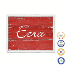 Load image into Gallery viewer, Ezra Name Plate White Wash Wood Frame Canvas Print Boutique Cottage Decor Shabby Chic