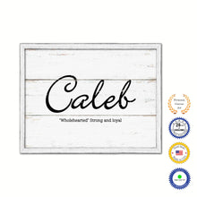 Load image into Gallery viewer, Caleb Name Plate White Wash Wood Frame Canvas Print Boutique Cottage Decor Shabby Chic