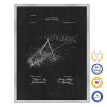 Load image into Gallery viewer, 1890 Fishing Rod Holder Antique Patent Artwork Silver Framed Canvas Home Office Decor Great for Fisherman Cabin Lake House