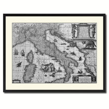 Load image into Gallery viewer, Italy Vintage B&W Map Canvas Print, Picture Frame Home Decor Wall Art Gift Ideas