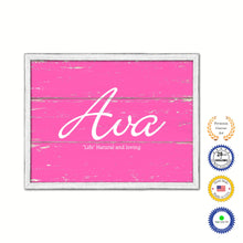 Load image into Gallery viewer, Ava Name Plate White Wash Wood Frame Canvas Print Boutique Cottage Decor Shabby Chic