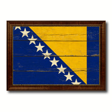 Load image into Gallery viewer, Bosnia Country Flag Vintage Canvas Print with Brown Picture Frame Home Decor Gifts Wall Art Decoration Artwork