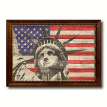 Load image into Gallery viewer, Statue of Liberty Flag Texture Canvas Print with Brown Picture Frame Gifts Home Decor Wall Art Collectible Decoration Artwork
