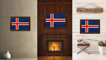 Load image into Gallery viewer, Iceland Country Flag Vintage Canvas Print with Brown Picture Frame Home Decor Gifts Wall Art Decoration Artwork