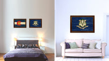 Load image into Gallery viewer, Connecticut State Flag Texture Canvas Print with Brown Picture Frame Gifts Home Decor Wall Art Collectible Decoration