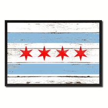 Load image into Gallery viewer, Chicago City Illinois State Flag Vintage Canvas Print with Black Picture Frame Home Decor Wall Art Collectible Decoration Artwork Gifts