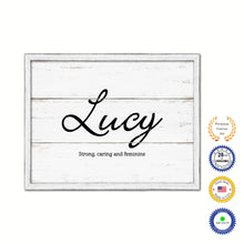 Load image into Gallery viewer, Lucy Name Plate White Wash Wood Frame Canvas Print Boutique Cottage Decor Shabby Chic