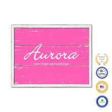 Load image into Gallery viewer, Aurora Name Plate White Wash Wood Frame Canvas Print Boutique Cottage Decor Shabby Chic