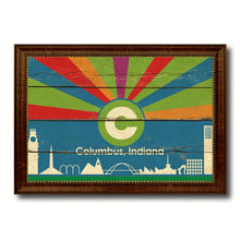 Load image into Gallery viewer, Columbus City Indiana State Vintage Flag Canvas Print Brown Picture Frame