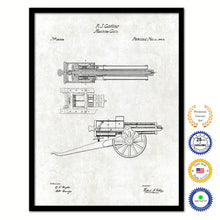 Load image into Gallery viewer, 1862 Gatling Machine Gun Old Patent Art Print on Canvas Custom Framed Vintage Home Decor Wall Decoration Great for Gifts