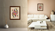 Load image into Gallery viewer, Queen Diamond Poker Decks of Vintage Cards Print on Canvas Brown Custom Framed