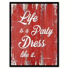 Load image into Gallery viewer, Life Is A Party Dress Like It Audrey Hepburn Quote Saying Framed Canvas Print Gift Ideas Home Decor Wall Art 121666 Red