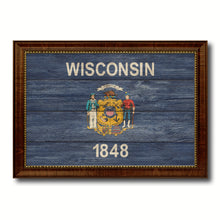 Load image into Gallery viewer, Wisconsin State Flag Texture Canvas Print with Brown Picture Frame Gifts Home Decor Wall Art Collectible Decoration