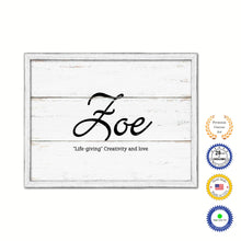 Load image into Gallery viewer, Zoe Name Plate White Wash Wood Frame Canvas Print Boutique Cottage Decor Shabby Chic