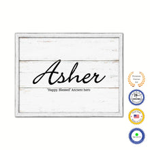 Load image into Gallery viewer, Asher Name Plate White Wash Wood Frame Canvas Print Boutique Cottage Decor Shabby Chic