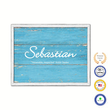 Load image into Gallery viewer, Sebastian Name Plate White Wash Wood Frame Canvas Print Boutique Cottage Decor Shabby Chic