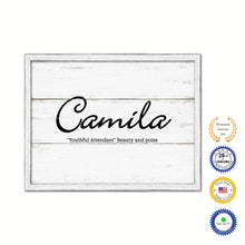 Load image into Gallery viewer, Camila Name Plate White Wash Wood Frame Canvas Print Boutique Cottage Decor Shabby Chic