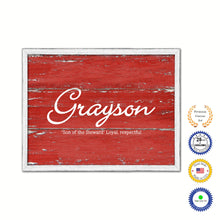Load image into Gallery viewer, Grayson Name Plate White Wash Wood Frame Canvas Print Boutique Cottage Decor Shabby Chic