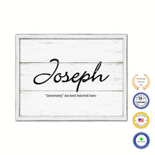 Load image into Gallery viewer, Joseph Name Plate White Wash Wood Frame Canvas Print Boutique Cottage Decor Shabby Chic