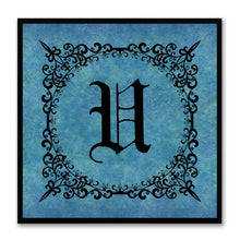 Load image into Gallery viewer, Alphabet U Blue Canvas Print Black Frame Kids Bedroom Wall Décor Home Art