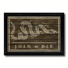 Load image into Gallery viewer, US Join or Die Snake Colonial Revolutionary War Military Flag Texture Canvas Print with Black Picture Frame Gift Ideas Home Decor Wall Art