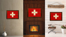 Load image into Gallery viewer, Switzerland Country Flag Vintage Canvas Print with Brown Picture Frame Home Decor Gifts Wall Art Decoration Artwork