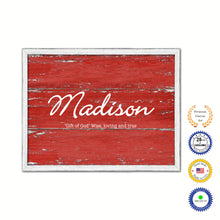 Load image into Gallery viewer, Madison Name Plate White Wash Wood Frame Canvas Print Boutique Cottage Decor Shabby Chic