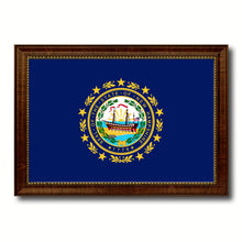 Load image into Gallery viewer, New Hampshire State Flag Canvas Print with Custom Brown Picture Frame Home Decor Wall Art Decoration Gifts