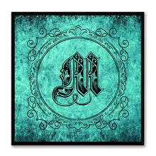 Load image into Gallery viewer, Alphabet M Aqua Canvas Print Black Frame Kids Bedroom Wall Décor Home Art